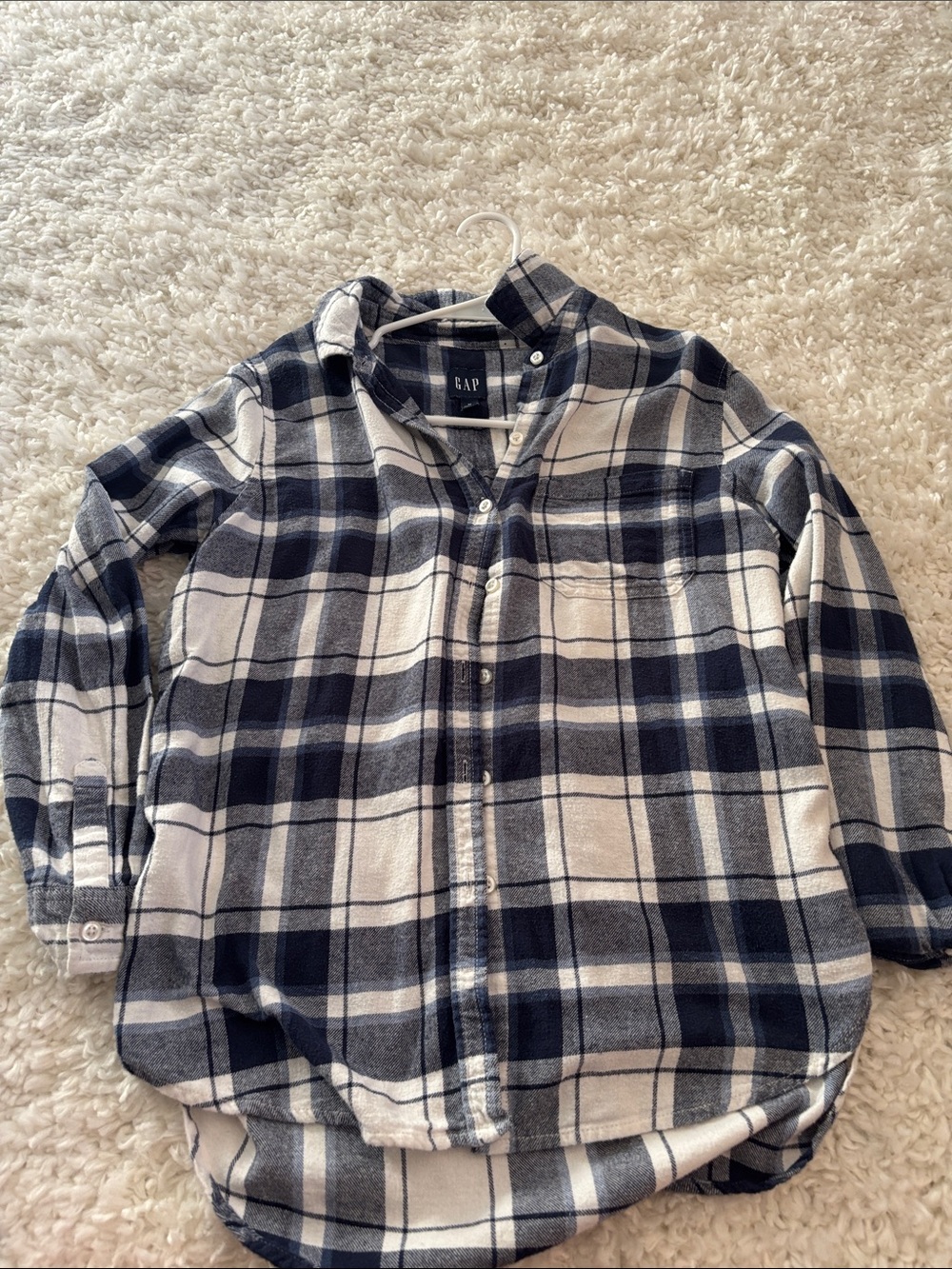 GAP Navy and White Plaid Flannel Shirt